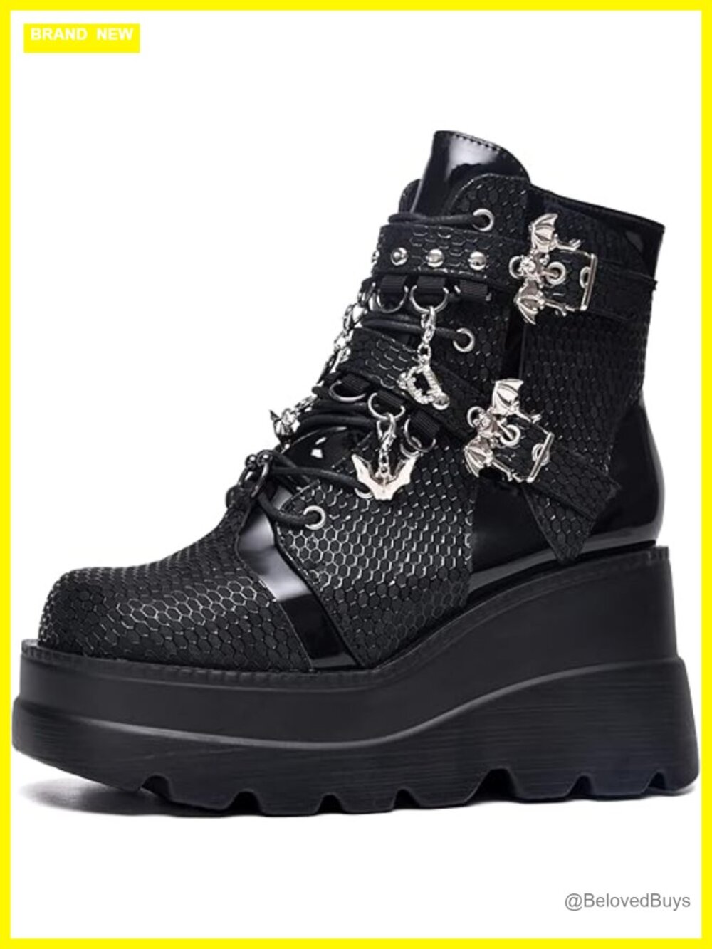 Platform Goth Ankle Boots with Chunky Heel Side Zip Lace Up Wedge Booties